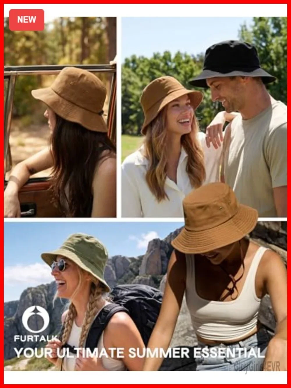 100% Washed Cotton Bucket Hat with Adjustable Chin Strap Packable Sun Hat for